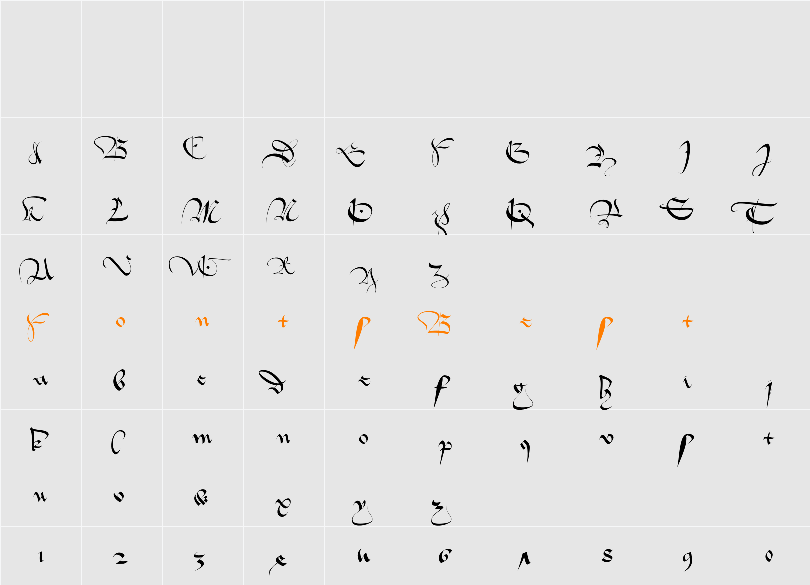 1413 Cursive Character Map