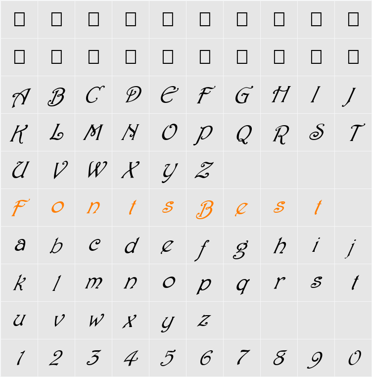FZ JAZZY 2 ITALIC Character Map