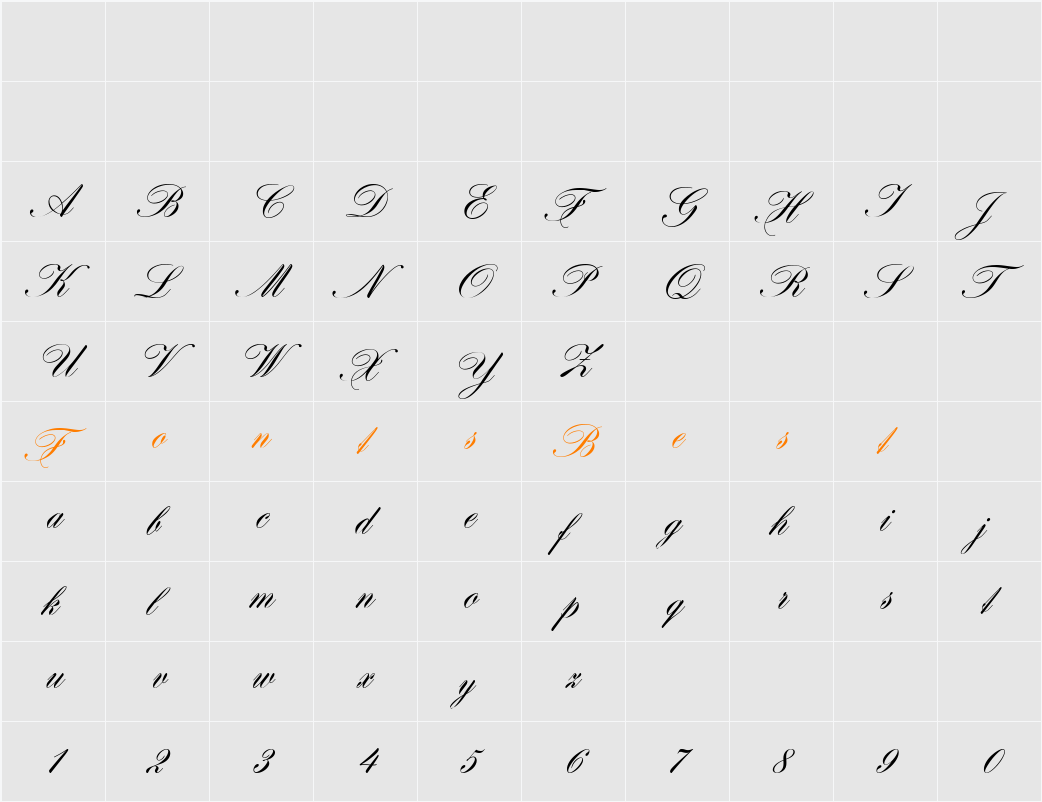 Hogarth script Character Map