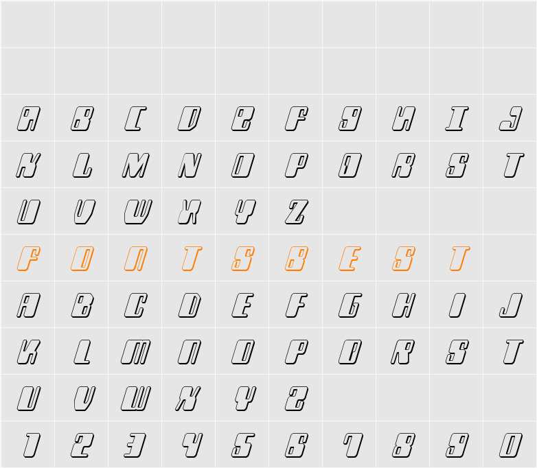 Zyborgs 3D Italic Character Map