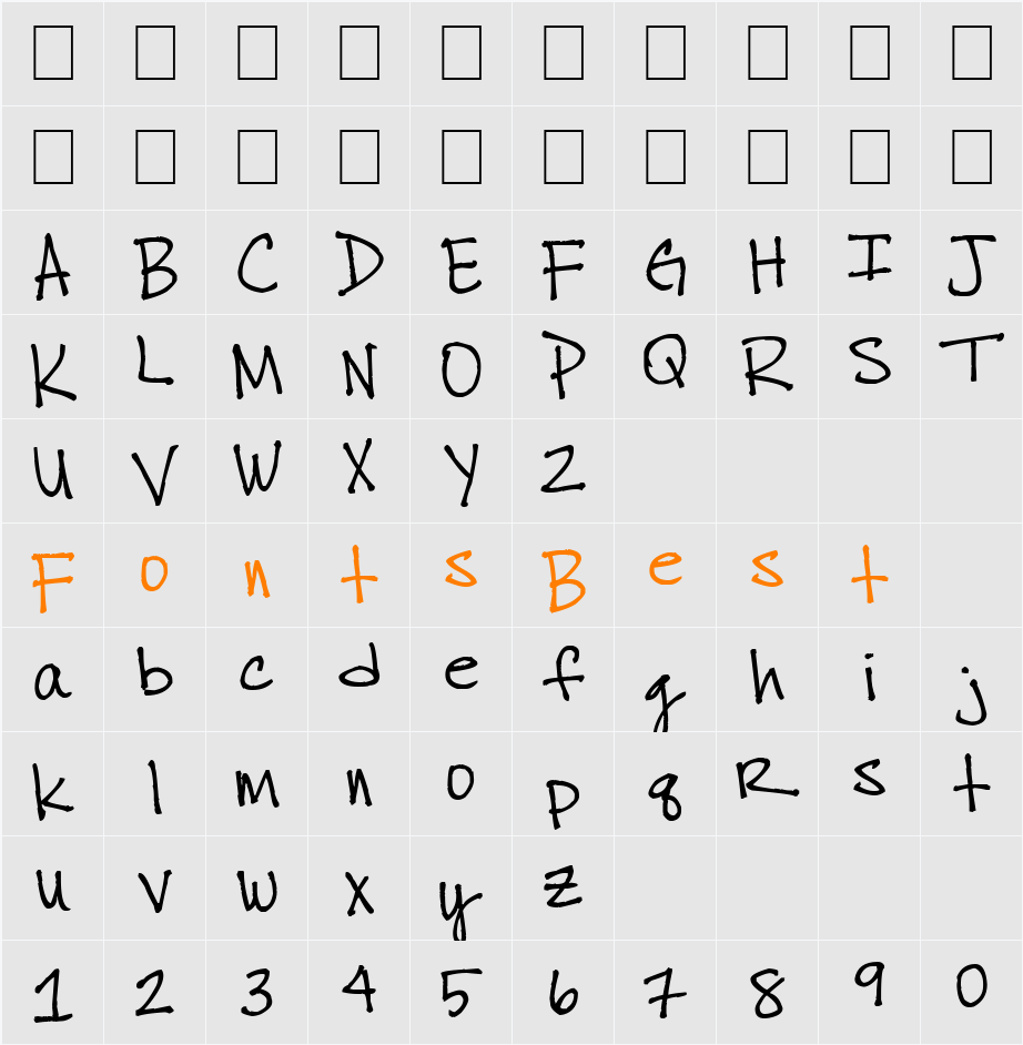 thuys chicken scratch Character Map