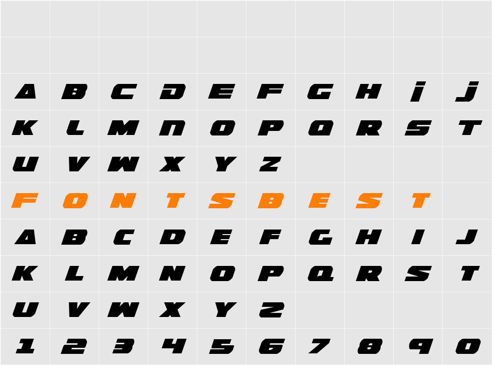 Guardian Expanded Italic Character Map