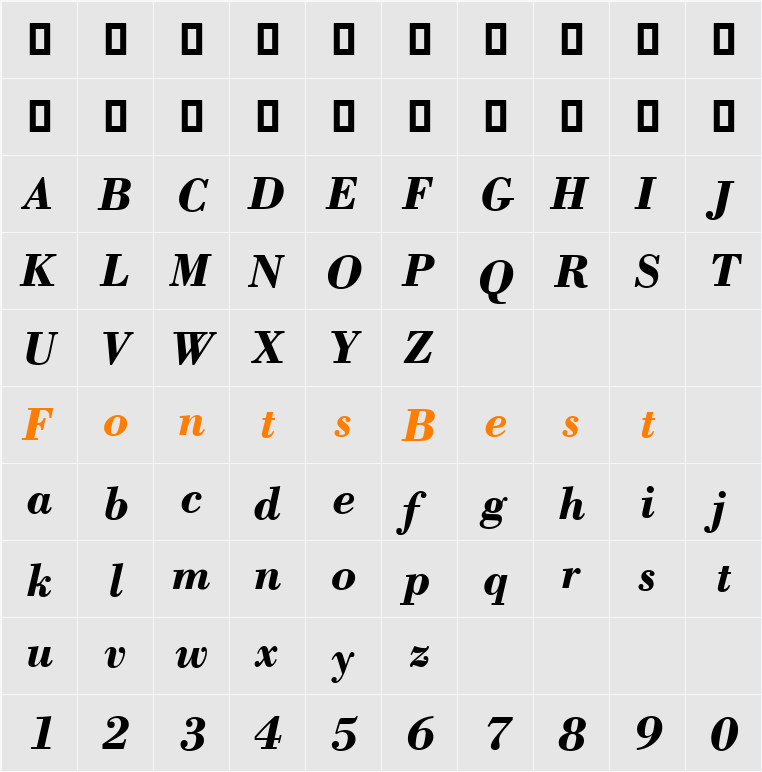 Bodoni CG ATT Character Map