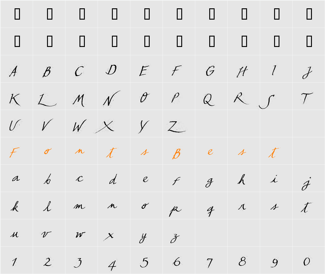 TCLescuelerascript Character Map