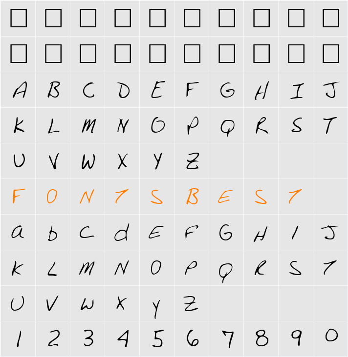 HigginsHand Character Map