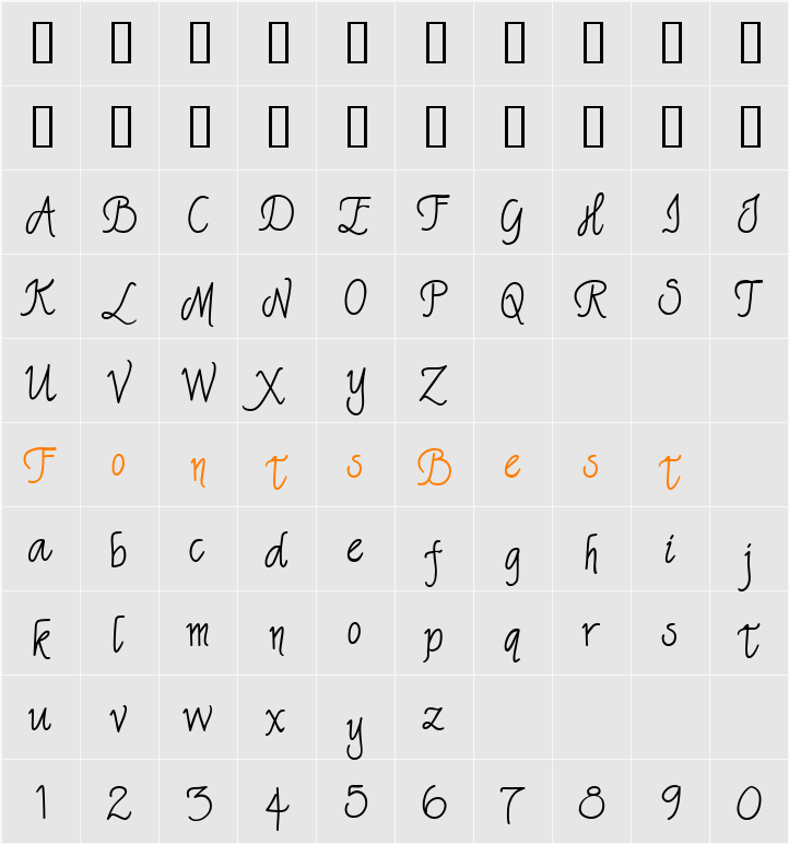 Lindsay Calligraphy Character Map