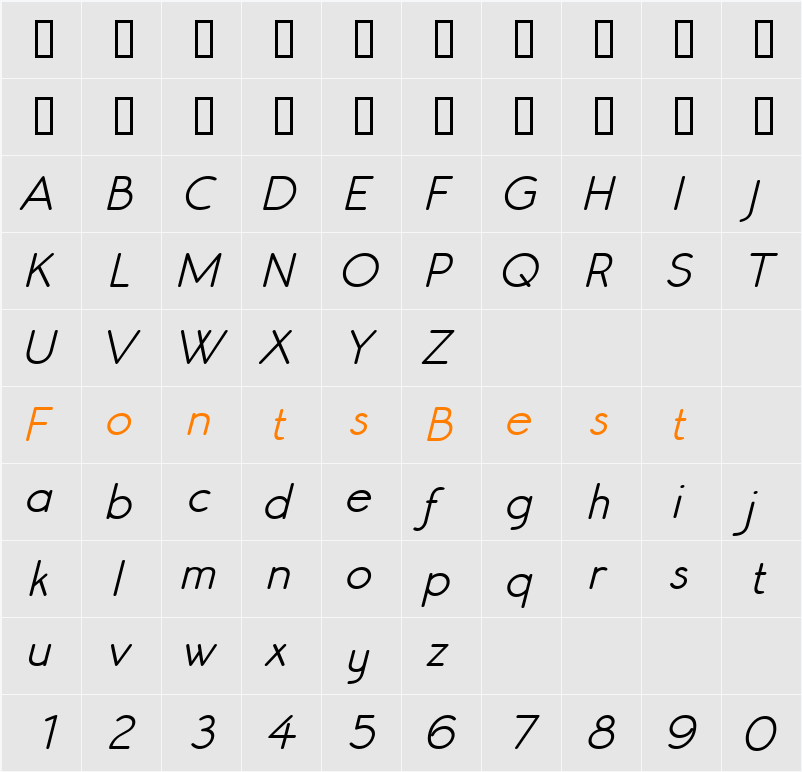 Register Sans BTN Dm Character Map