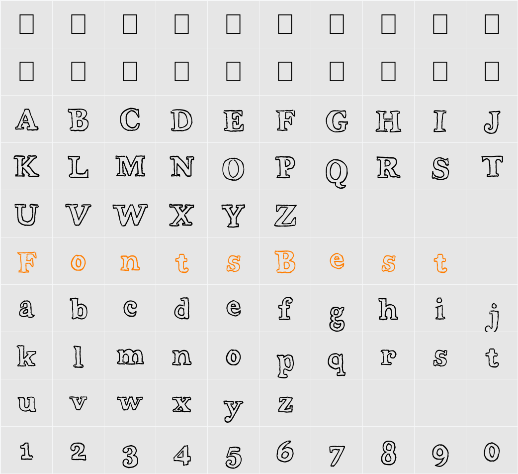 Wobbly Bob Outline Character Map