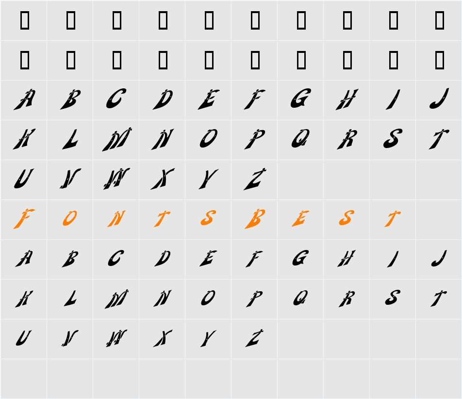 WankleDisplayCaps Character Map