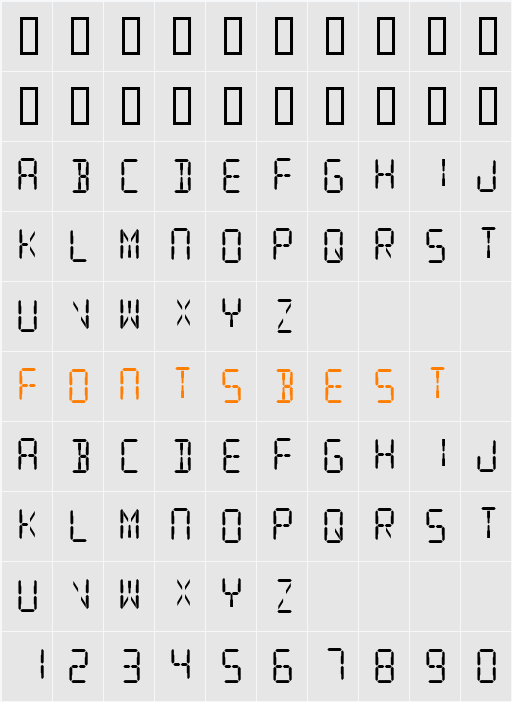 Digital Readout Upright Character Map