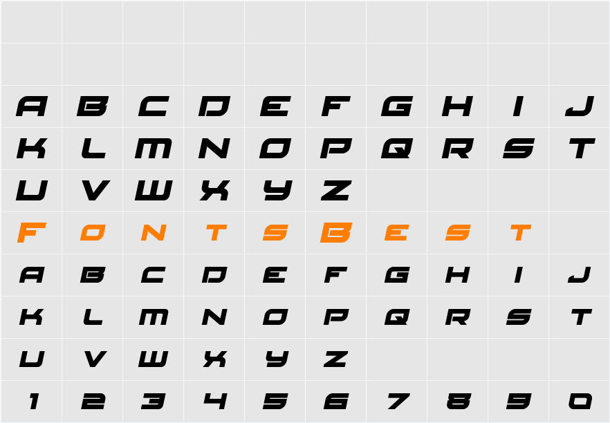 Red Rocket Semi-Italic Character Map