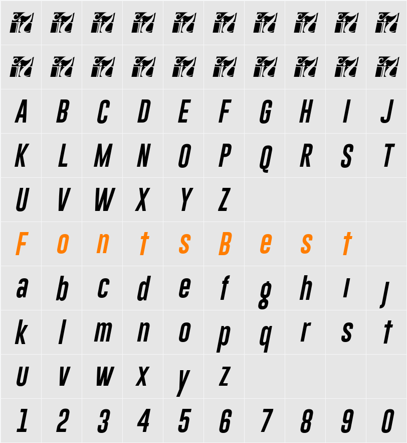 Gobold Lowplus Italic Character Map