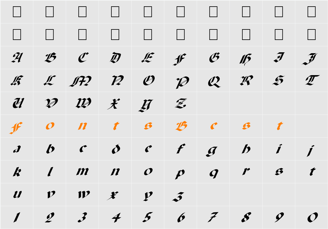 FZ GOTHIC 6 ITALIC Character Map