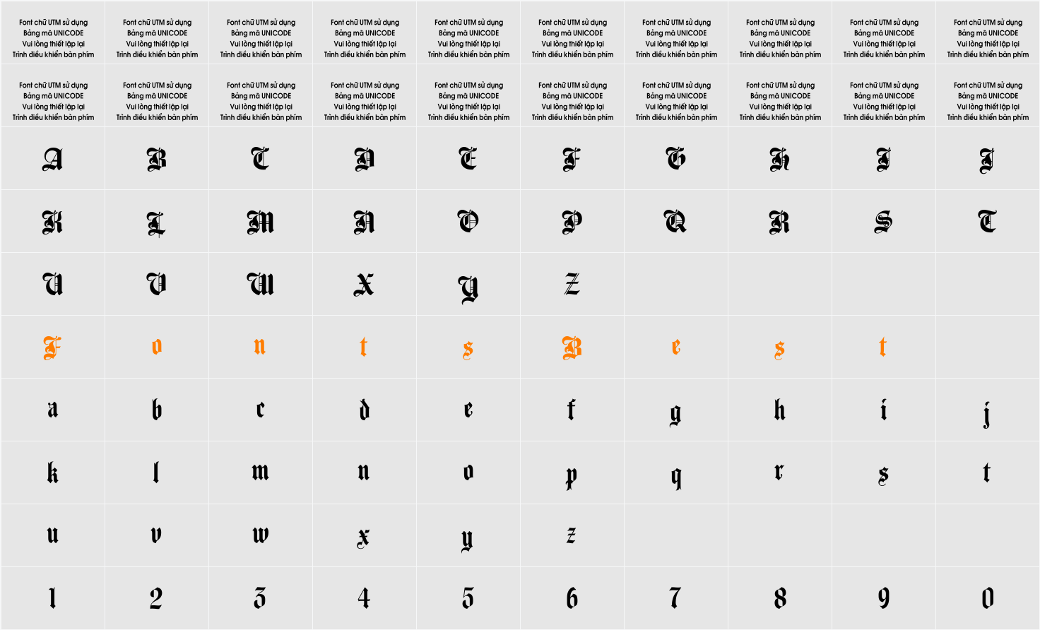 UTM Agin Character Map