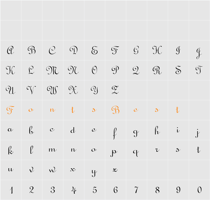 TypoUpright Character Map