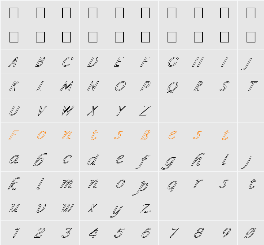 FZ BASIC 15 HOLLOW ITALIC Character Map