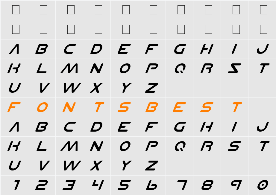 Planet NS Italic Character Map