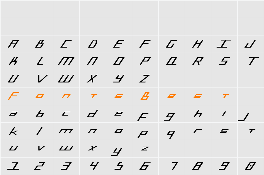 Blue July Bold Expanded Character Map