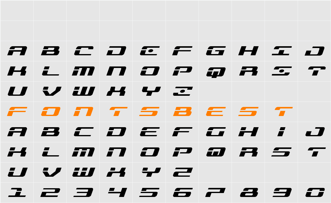 Troopers Expanded Italic Character Map