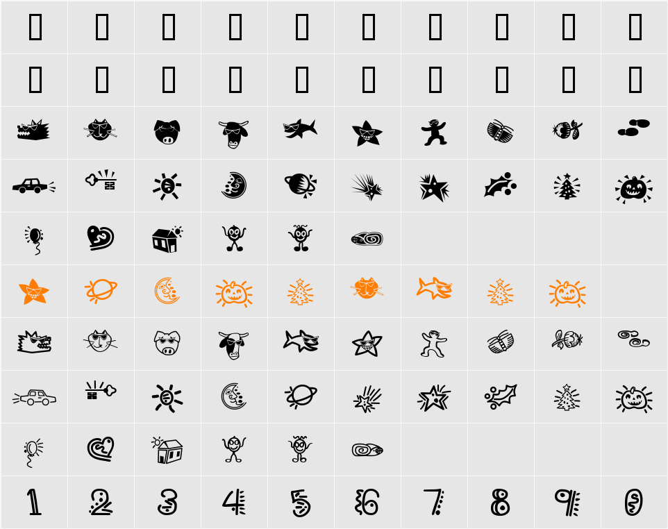 PopticsThreeExtras Character Map