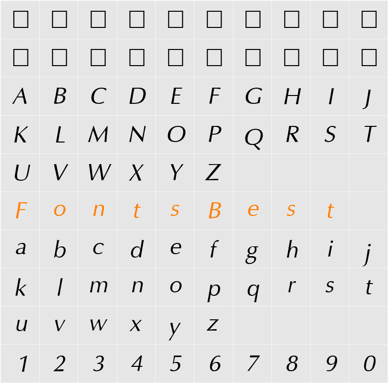 Eterna Character Map