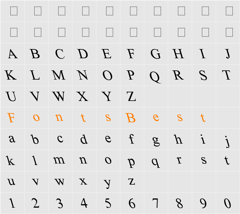 Times New Roman Backslanted Character Map