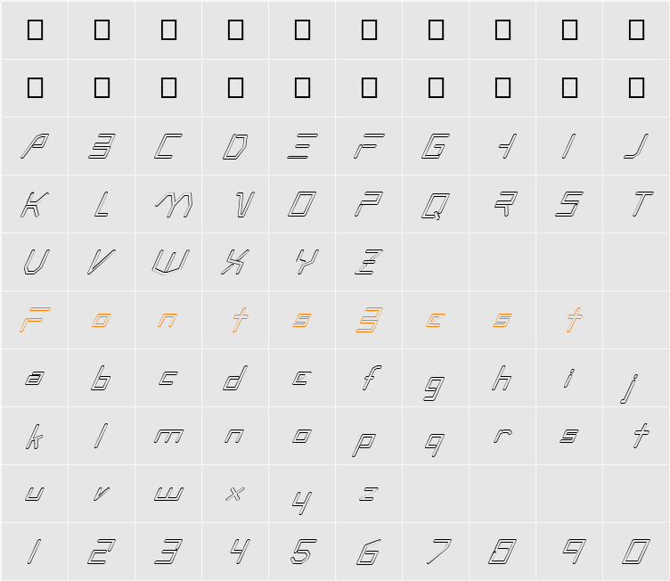 FZ DIGITAL 7 HOLLOW ITALIC Character Map