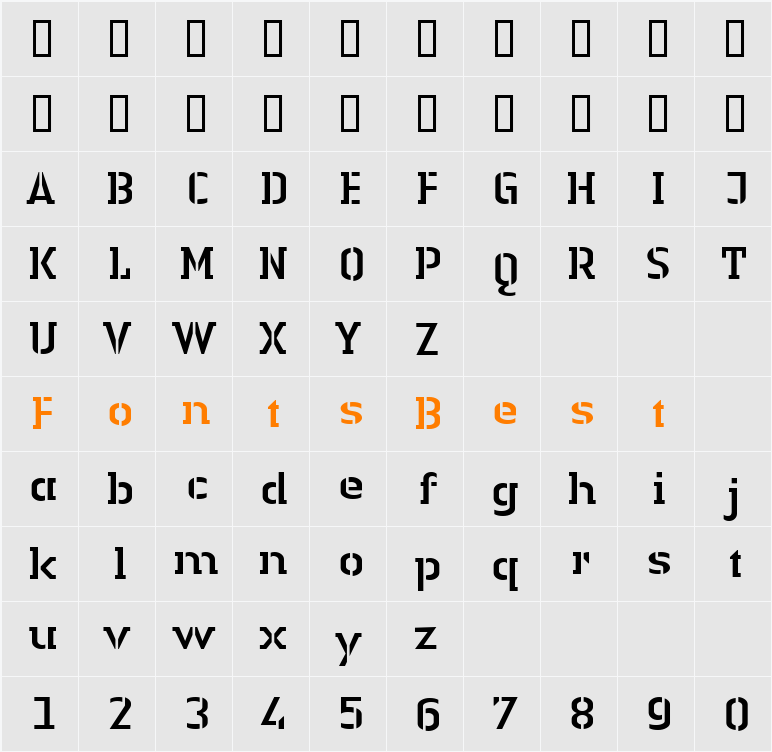 LTAuthenticStencil Character Map