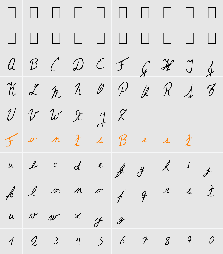 The Left-Handed Cursiva Character Map