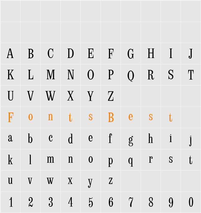 LatinCondensed Character Map
