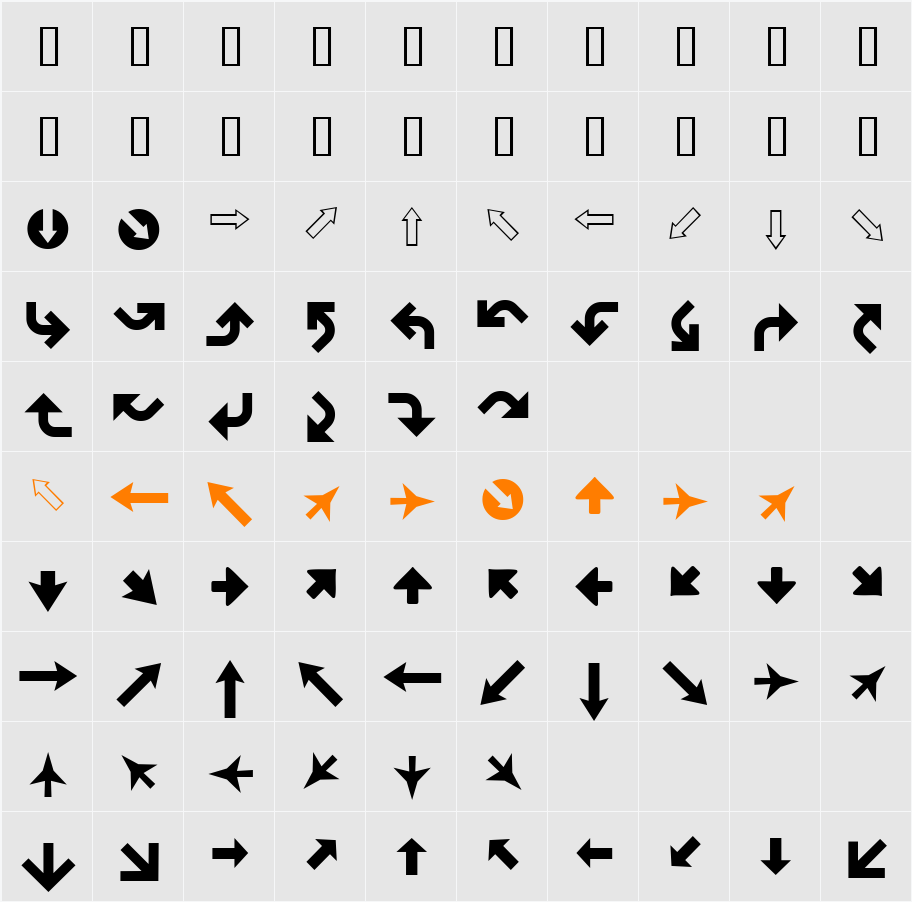 XIngyArrows Character Map