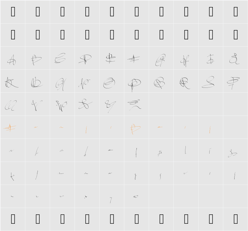 PWsignaturefont Character Map