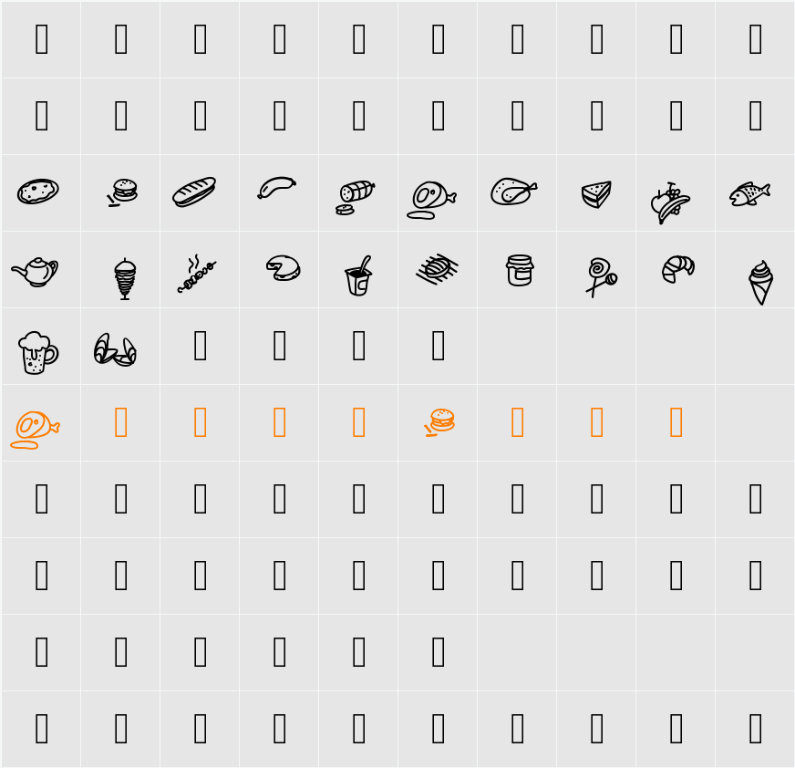 PWFoodcons Character Map