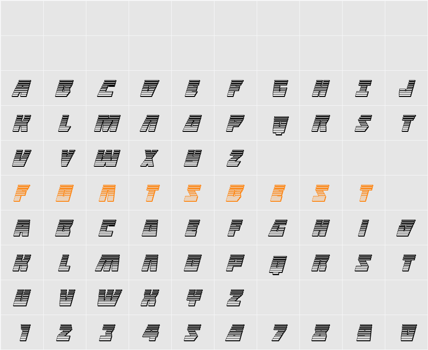 Halfshell Hero Chrome Italic Character Map