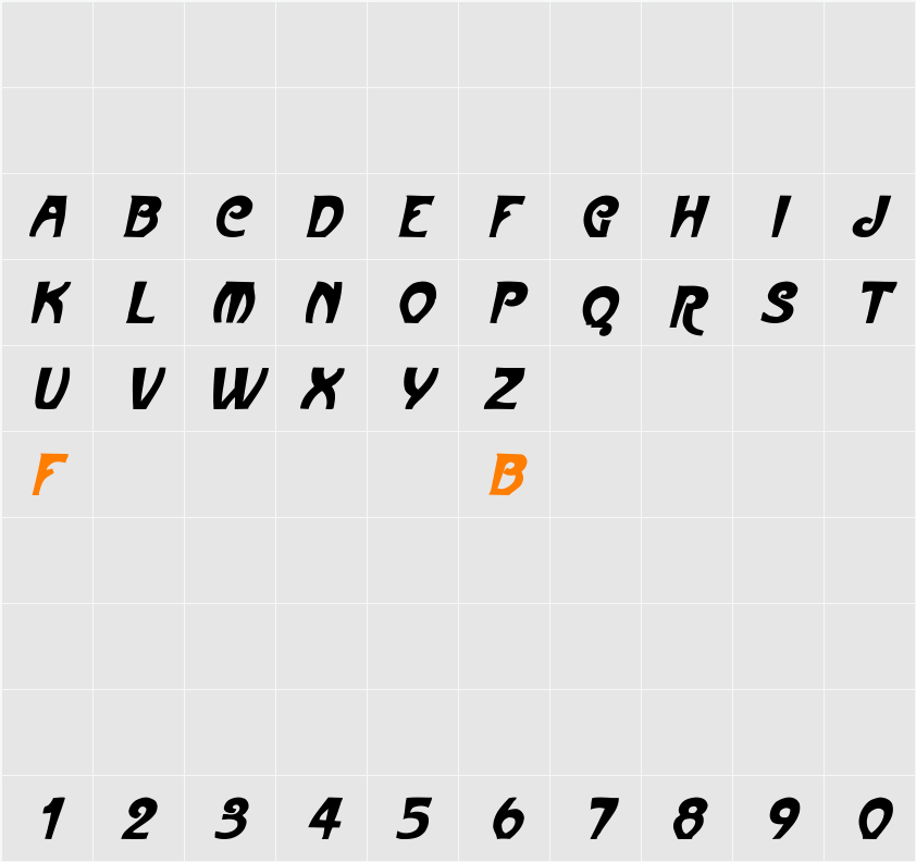 ParisMetro Italic Character Map