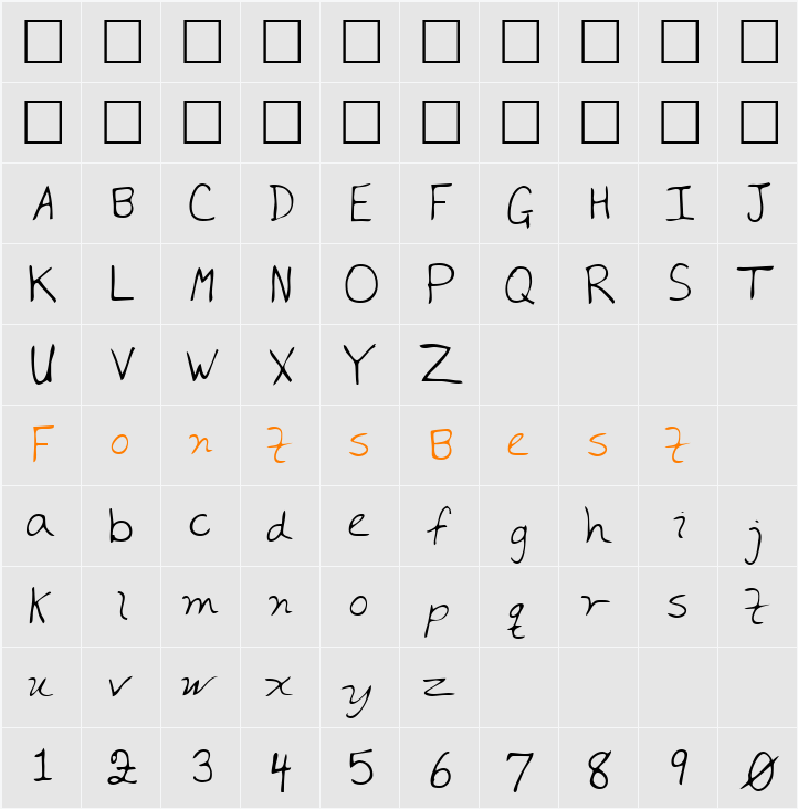 LuanasHand Character Map