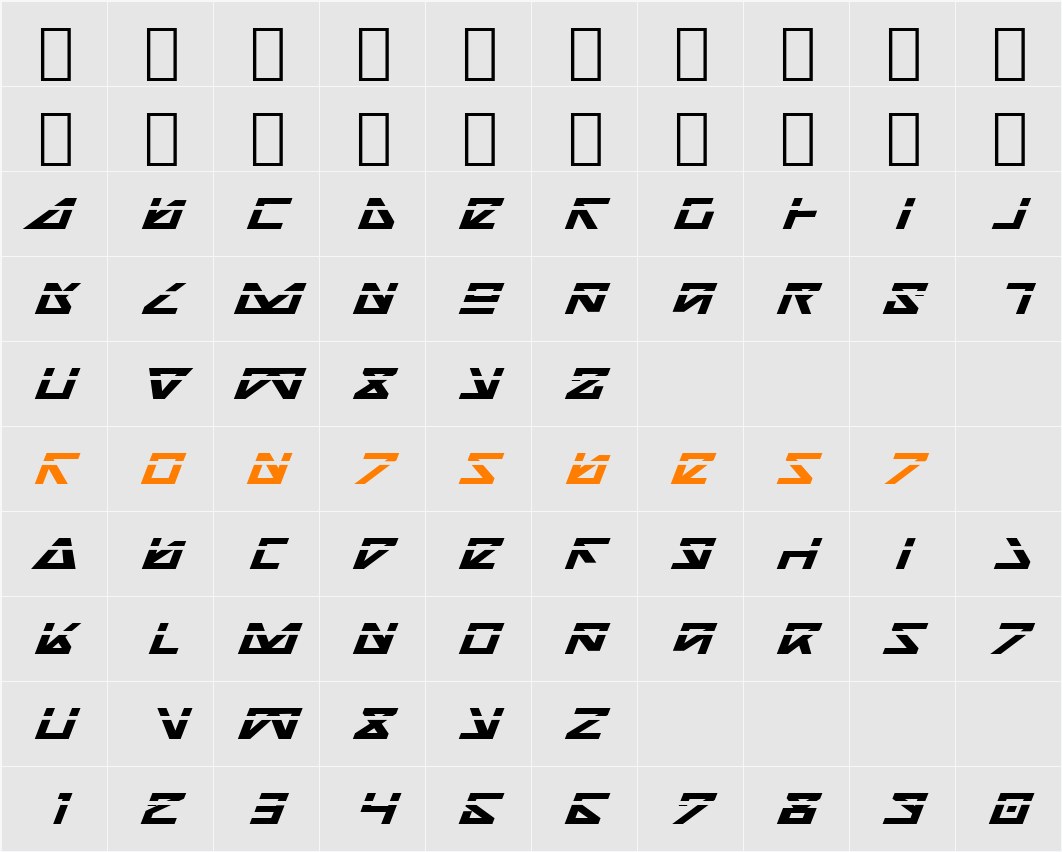 Nick Turbo Bold Expanded ItLas Character Map