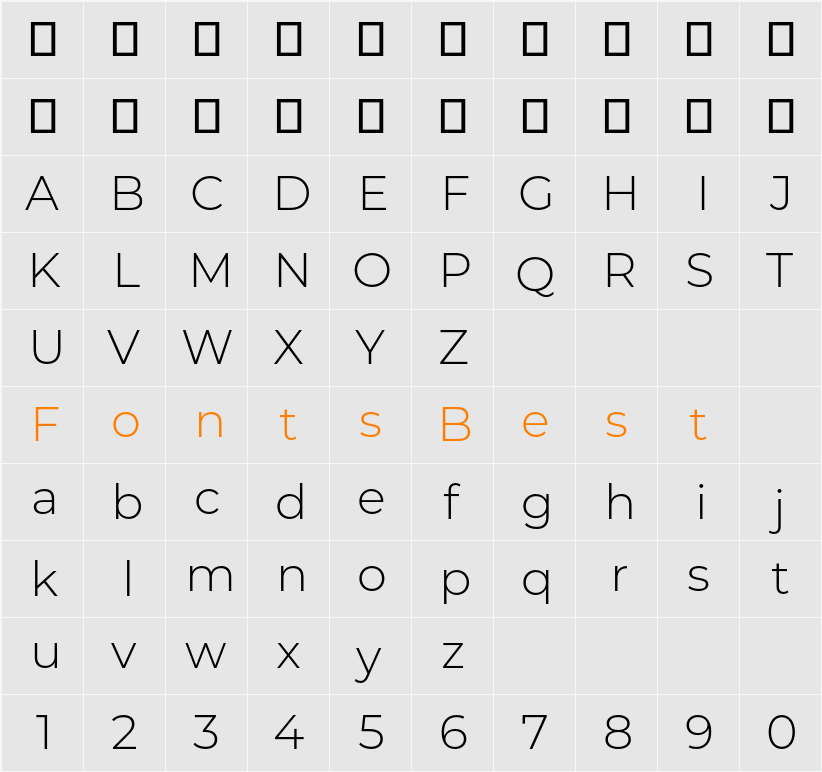 Montserrat Light Character Map