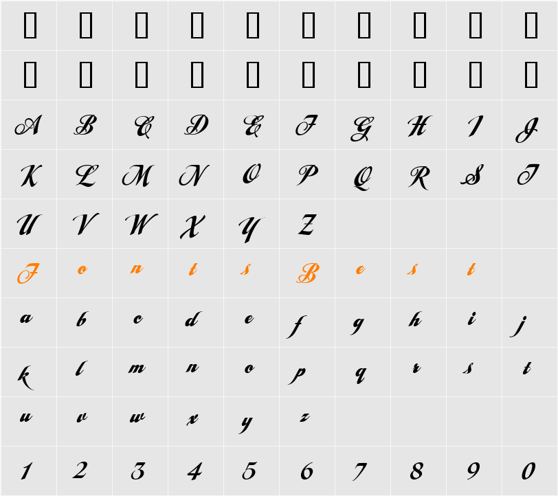 LHF Tideway Script Character Map