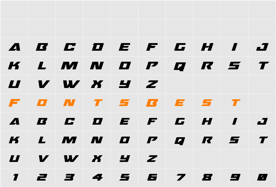 Oceanic Drift Expanded Italic Character Map