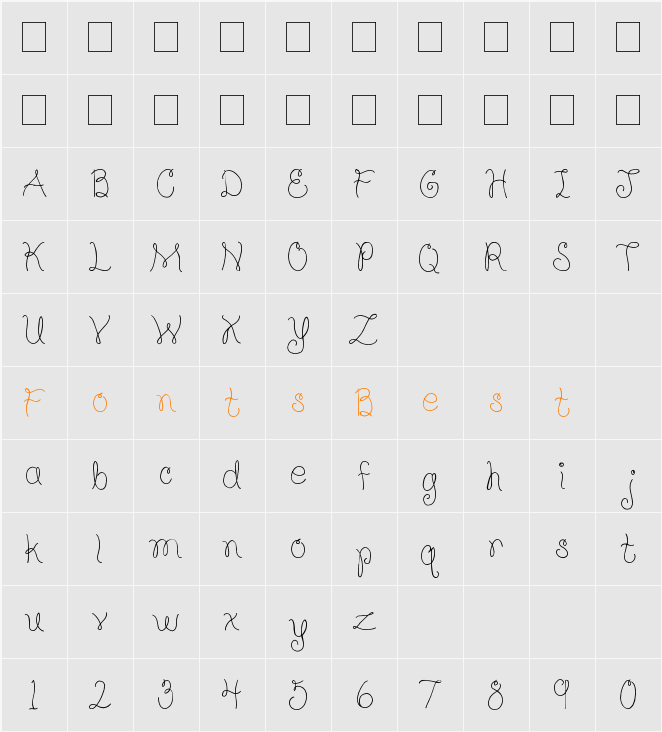 SBC Curly Chronicle Character Map