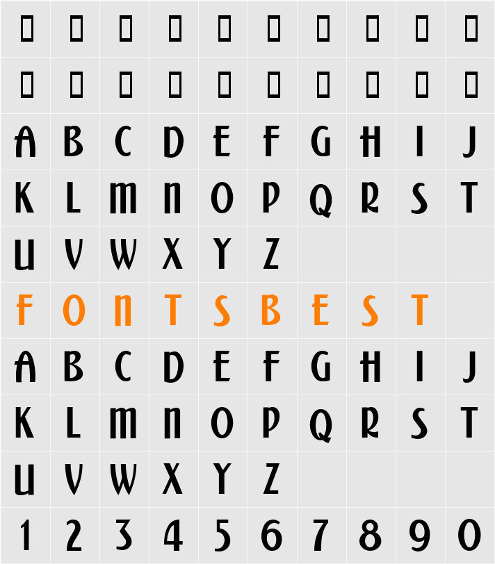 Kalenderblatt Grotesk Character Map