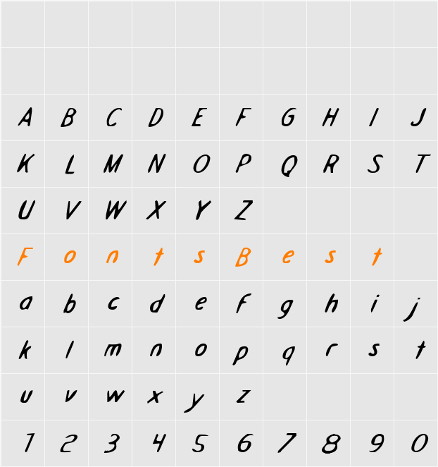 Drafting Table Expanded Italic Character Map