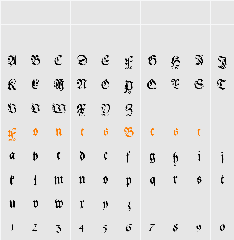 GebetbuchFraktur Character Map
