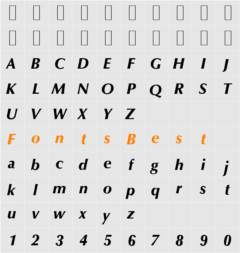 O801-Flare-Xbold Character Map