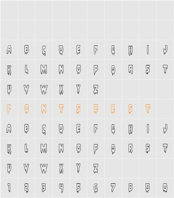 Bloodlust Outline Character Map