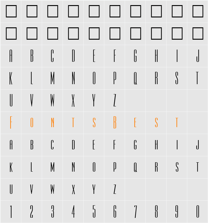 Ultra Condensed Sans One Character Map
