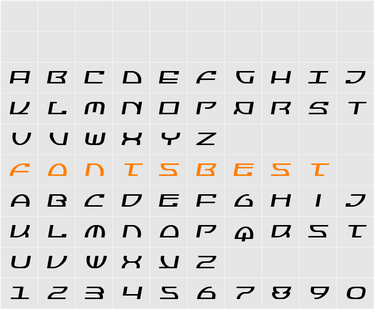Jumptroops Semi-Italic Character Map