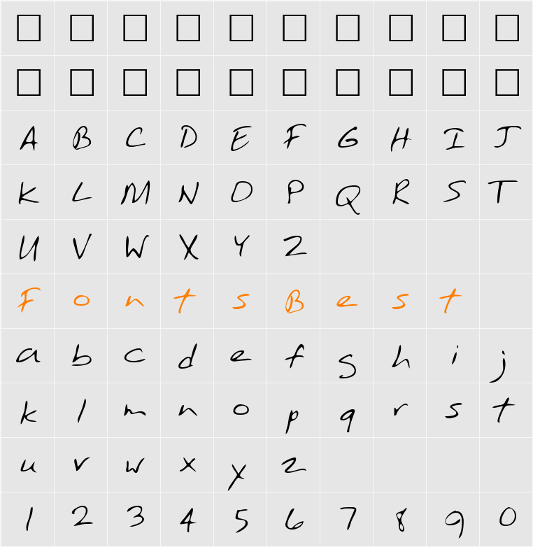 TobysHand Character Map