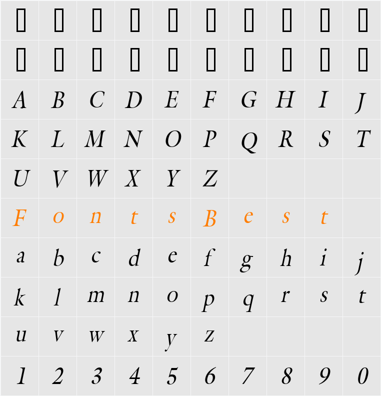 Galant Condensed Character Map